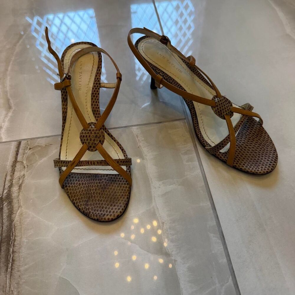 ann taylor y2k snakeskin strappy kitten heels